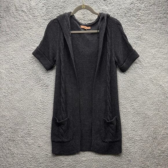 Kaisley Women's Small Gray Knit Short Sleeve Open Front Cardigan Hoodie Comfort - Picture 1 of 9